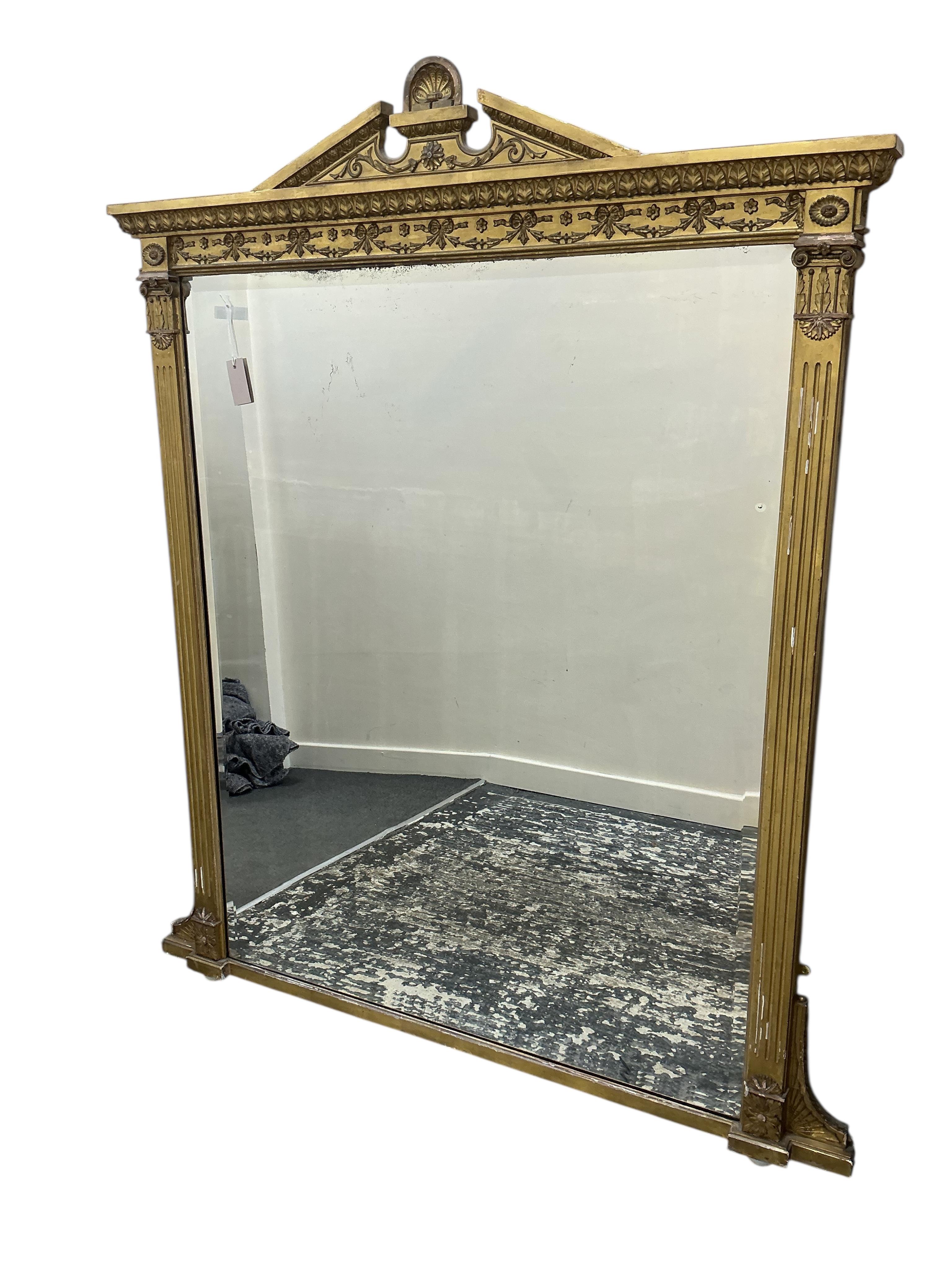 A Victorian giltwood and composition overmantel mirror, width 132cm, height 155cm